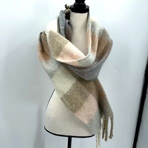 UEC Express Neutral colored plaid oversized scarf, cream, tan, pink